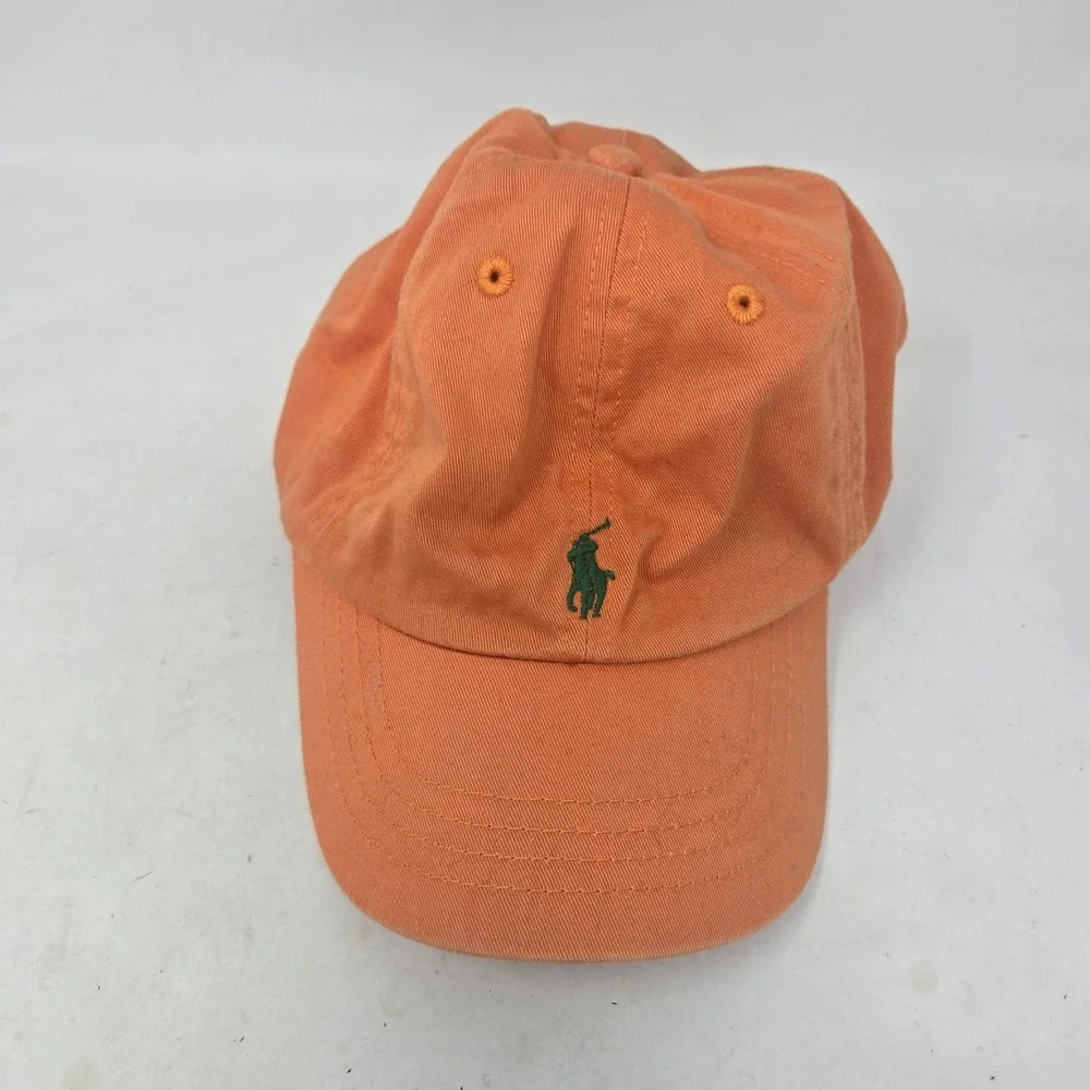 Polo Ralph Lauren Boys Orange Cotton Baseball Cap Green Pony Hat Adjustable 4-7